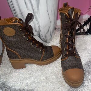 MICHAEL Michael Kors Brown and Tan Combat Boots